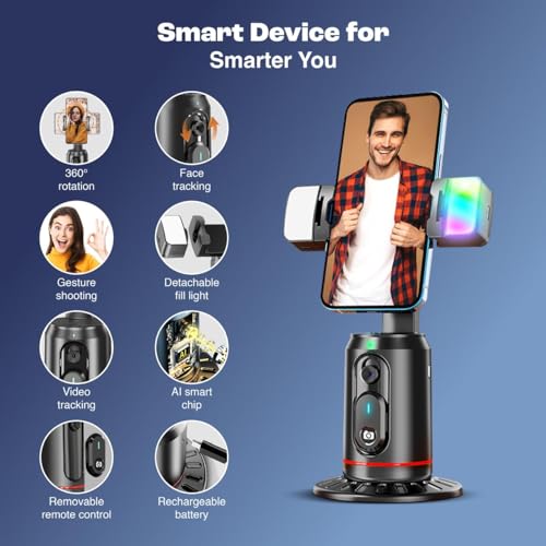 DRAVINA Al Face Tracking Phone Holder, 360° Rotation Face Body| Gesture Control Tripod Smart Shooting Camera Mount with Remote. No App Required (Face Tracking AI Tripod) - Image 2