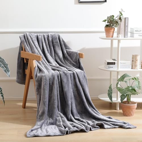 USERF Grey Fleece Throw Blanket for Couch Chair Sofa, Soft Warm Fuzzy Cozy Blankets for Women Men, 300GSM Room Decor Flannel Microfiber Blankets for All Seasons, 50x60 Inches - Image 1