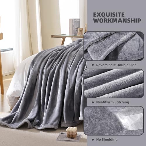 USERF Grey Fleece Throw Blanket for Couch Chair Sofa, Soft Warm Fuzzy Cozy Blankets for Women Men, 300GSM Room Decor Flannel Microfiber Blankets for All Seasons, 50x60 Inches - Image 3