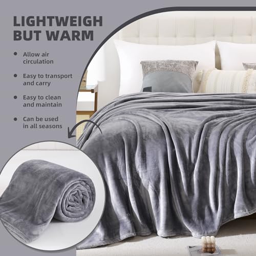 USERF Grey Fleece Throw Blanket for Couch Chair Sofa, Soft Warm Fuzzy Cozy Blankets for Women Men, 300GSM Room Decor Flannel Microfiber Blankets for All Seasons, 50x60 Inches - Image 4