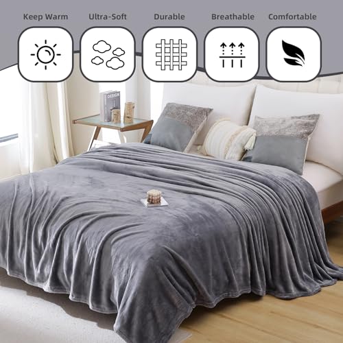 USERF Grey Fleece Throw Blanket for Couch Chair Sofa, Soft Warm Fuzzy Cozy Blankets for Women Men, 300GSM Room Decor Flannel Microfiber Blankets for All Seasons, 50x60 Inches - Image 2