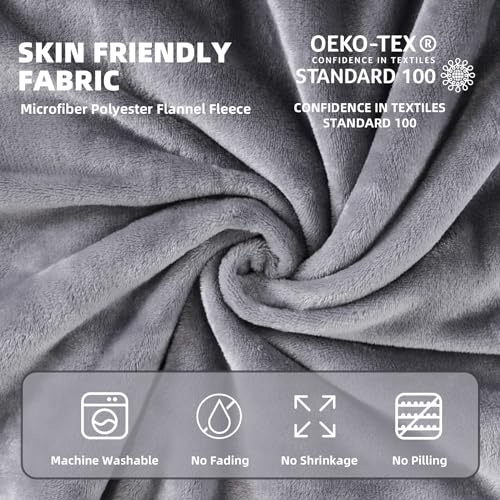 USERF Grey Fleece Throw Blanket for Couch Chair Sofa, Soft Warm Fuzzy Cozy Blankets for Women Men, 300GSM Room Decor Flannel Microfiber Blankets for All Seasons, 50x60 Inches - Image 5