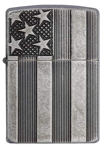 Zippo Armor American Flag Pocket Lighter Antique Silver Plate One Size - Image 3