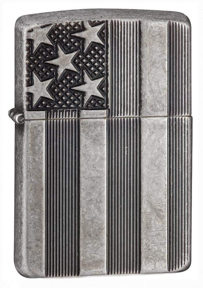 Zippo Armor American Flag Pocket Lighter Antique Silver Plate One Size - Image 2