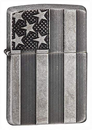 Zippo Armor American Flag Pocket Lighter Antique Silver Plate One Size - Image 1