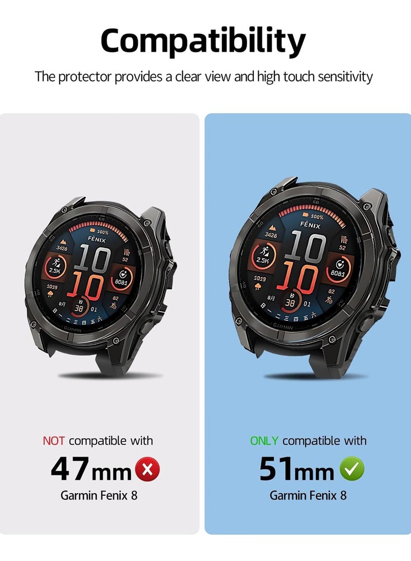 Screen Protector Case for Garmin Fenix 8 51mm All-Around Protective Hard PC Bumper Cover Tempered Glass Screen Protective (Black) - Image 2