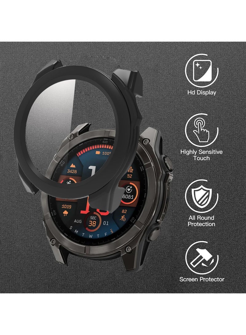 Screen Protector Case for Garmin Fenix 8 51mm All-Around Protective Hard PC Bumper Cover Tempered Glass Screen Protective (Black) - Image 3