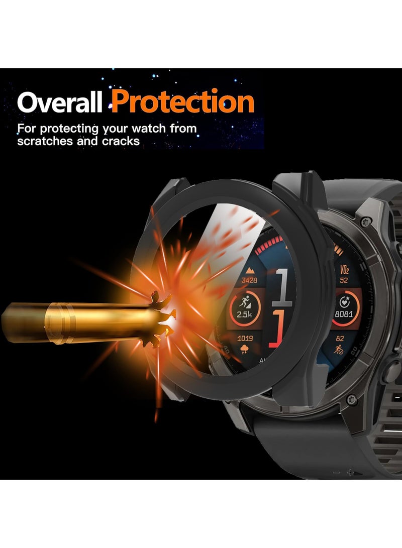 Screen Protector Case for Garmin Fenix 8 51mm All-Around Protective Hard PC Bumper Cover Tempered Glass Screen Protective (Black) - Image 5