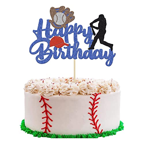Ephlyn 1 Pack Baseball Theme Cake Topper Sports Happy Birthday Baseball Player Cake Decoration for Baseball Sports Party Theme Decoration Supplies - Image 1