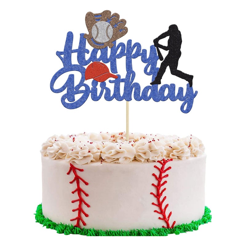 Ephlyn 1 Pack Baseball Theme Cake Topper Sports Happy Birthday Baseball Player Cake Decoration for Baseball Sports Party Theme Decoration Supplies - Image 2
