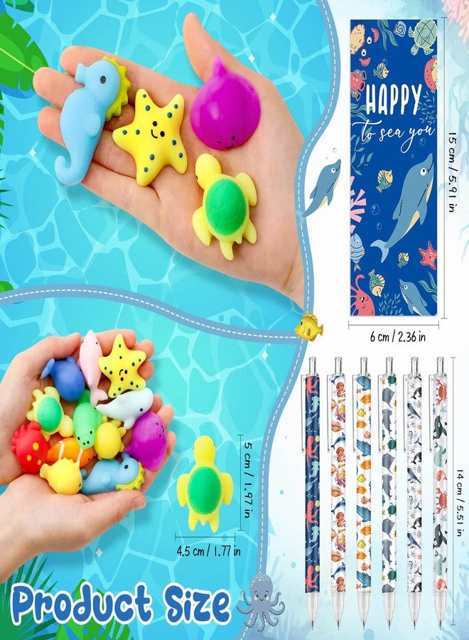 TecUnite 48 Sets Under The Sea Party Favors Happy to Sea You Card Motivational 6 Styles Emotional Pencils Support with Ocean Animal Stress Ball for Decor Coworker Office Supplies - Image 2