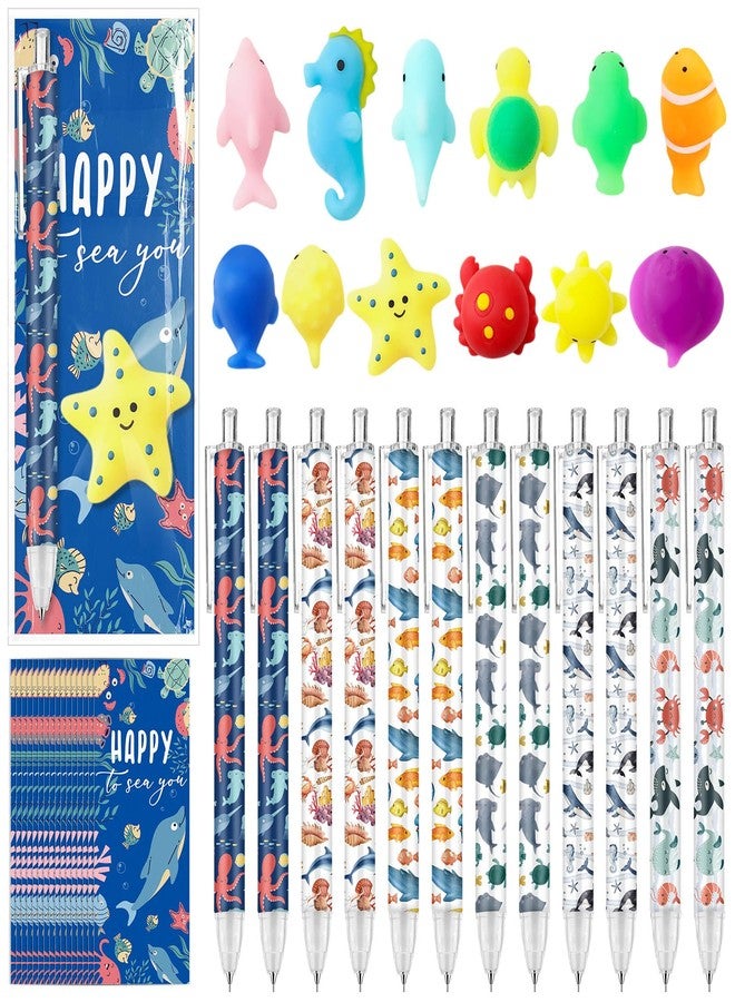 TecUnite 48 Sets Under The Sea Party Favors Happy to Sea You Card Motivational 6 Styles Emotional Pencils Support with Ocean Animal Stress Ball for Decor Coworker Office Supplies - Image 1