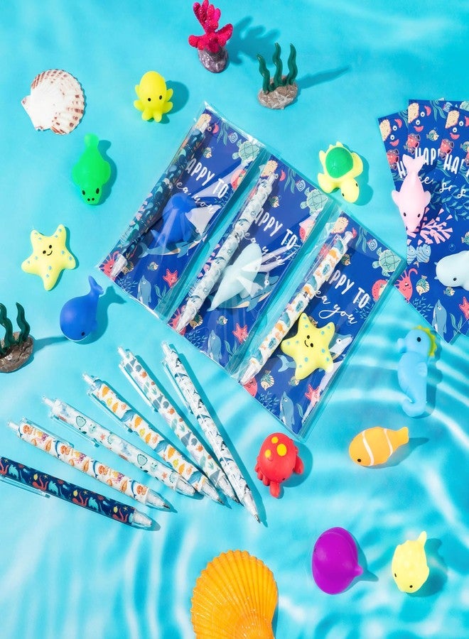 TecUnite 48 Sets Under The Sea Party Favors Happy to Sea You Card Motivational 6 Styles Emotional Pencils Support with Ocean Animal Stress Ball for Decor Coworker Office Supplies - Image 4