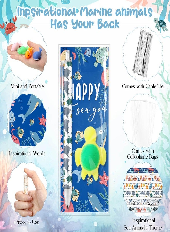 TecUnite 48 Sets Under The Sea Party Favors Happy to Sea You Card Motivational 6 Styles Emotional Pencils Support with Ocean Animal Stress Ball for Decor Coworker Office Supplies - Image 3