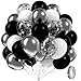 awenztech 60pcs Black and Silver Balloons 12inch Black and White Balloons with Metallic Silver Confetti Balloons for Baby Shower Wedding Birthday Graduation Party Decorations - Image 2