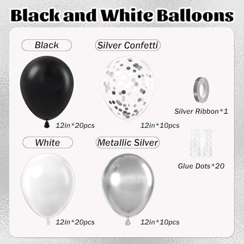 awenztech 60pcs Black and Silver Balloons 12inch Black and White Balloons with Metallic Silver Confetti Balloons for Baby Shower Wedding Birthday Graduation Party Decorations - Image 5