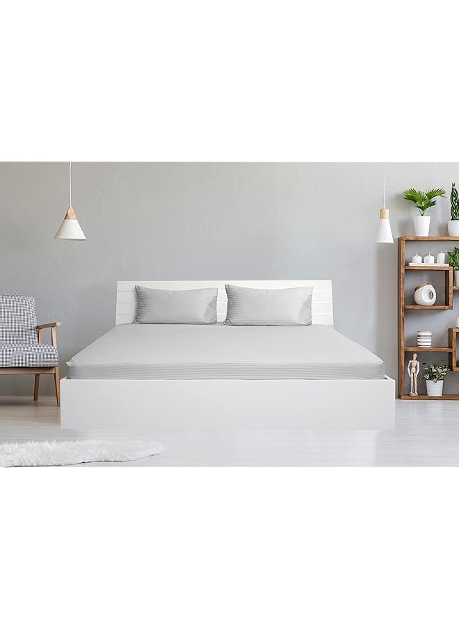 Hotel Linen Klub Double Fitted Sheet 100 Percent Cotton 250Tc Sateen 1Cm Stripe Size: 150  - Image 1