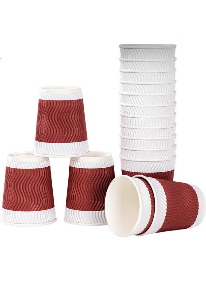 Deli 280Ml Disposable Paper Cups, Cups/Water Cups, Non-Slip Three-Layer Thickened Wavy, Red, 20 Pieces, 19206 - Image 2