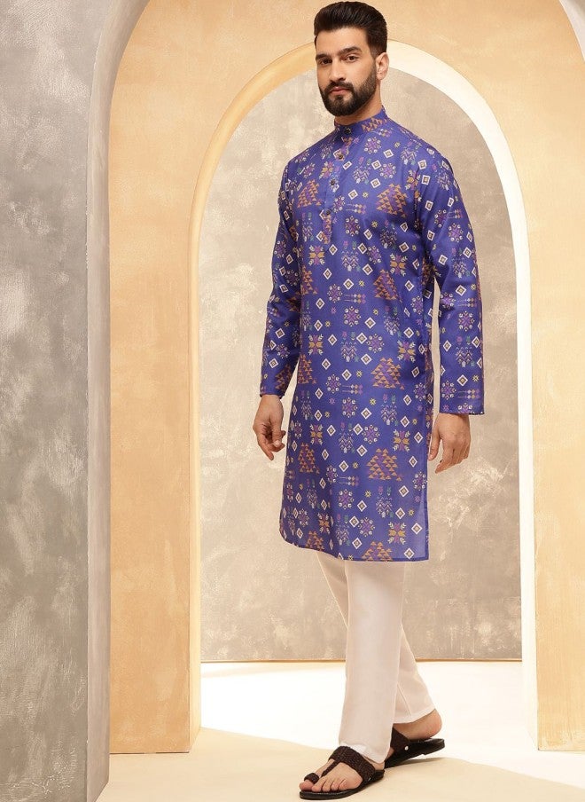 Sojanya Ethnic Motifs Printed Band Collar Kurta for Men - Image 3