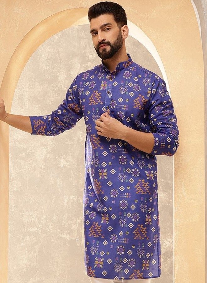 Sojanya Ethnic Motifs Printed Band Collar Kurta for Men - Image 5