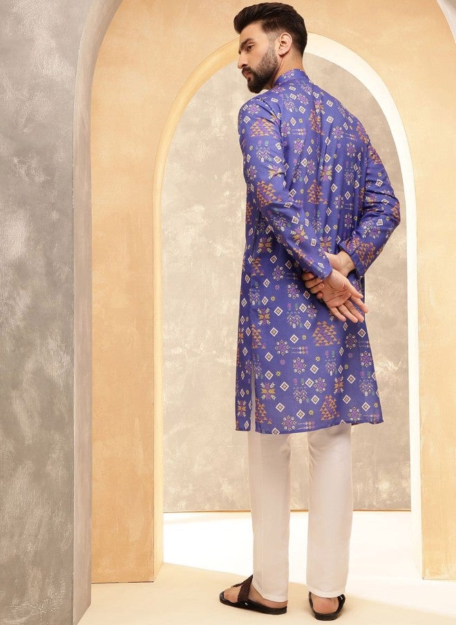 Sojanya Ethnic Motifs Printed Band Collar Kurta for Men - Image 4