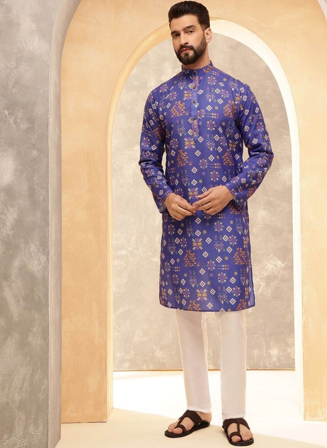 Sojanya Ethnic Motifs Printed Band Collar Kurta for Men - Image 1
