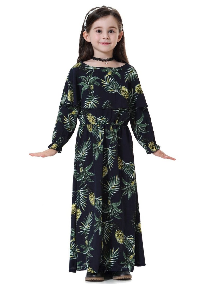 إسكدنيا Girl's Printed Maxi Dress With Long Sleeve Navy Blue Mix  - Image 1