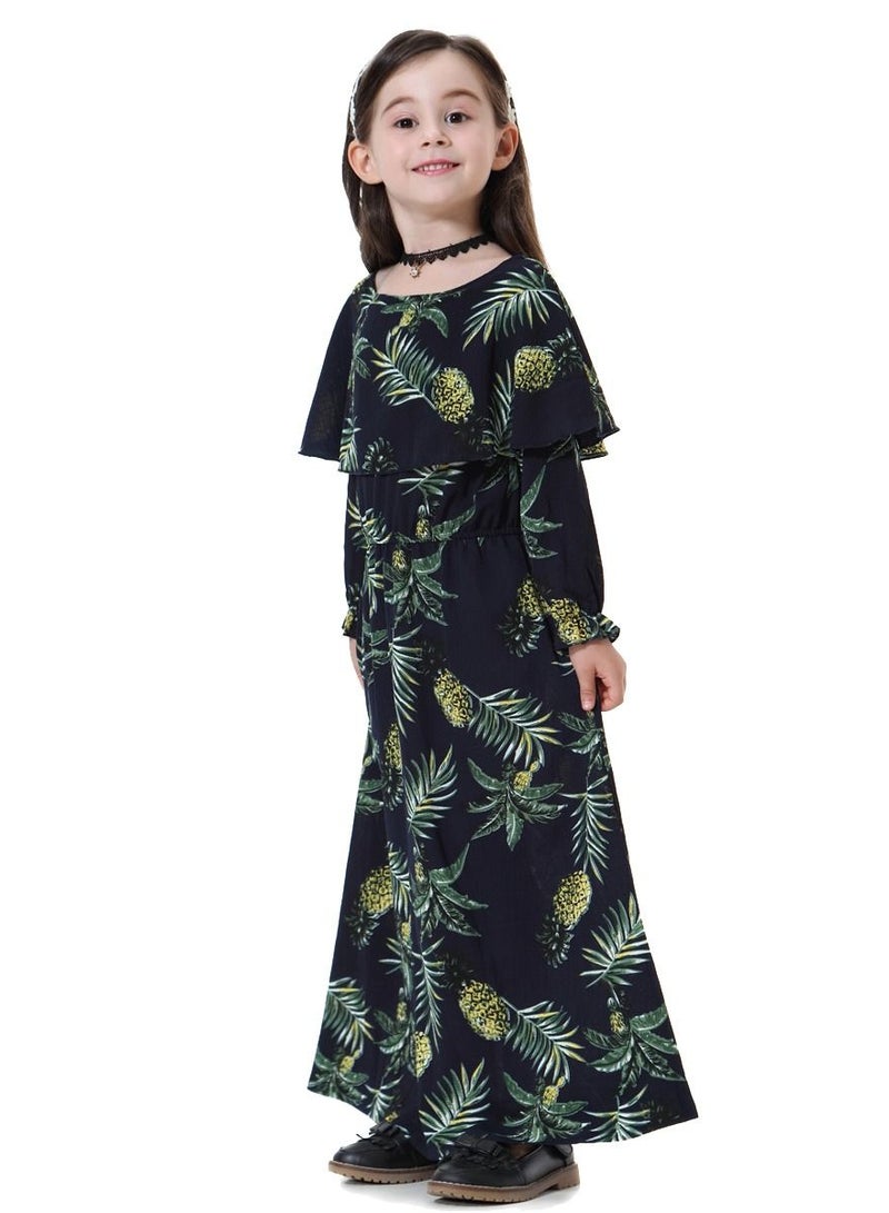 إسكدنيا Girl's Printed Maxi Dress With Long Sleeve Navy Blue Mix  - Image 2