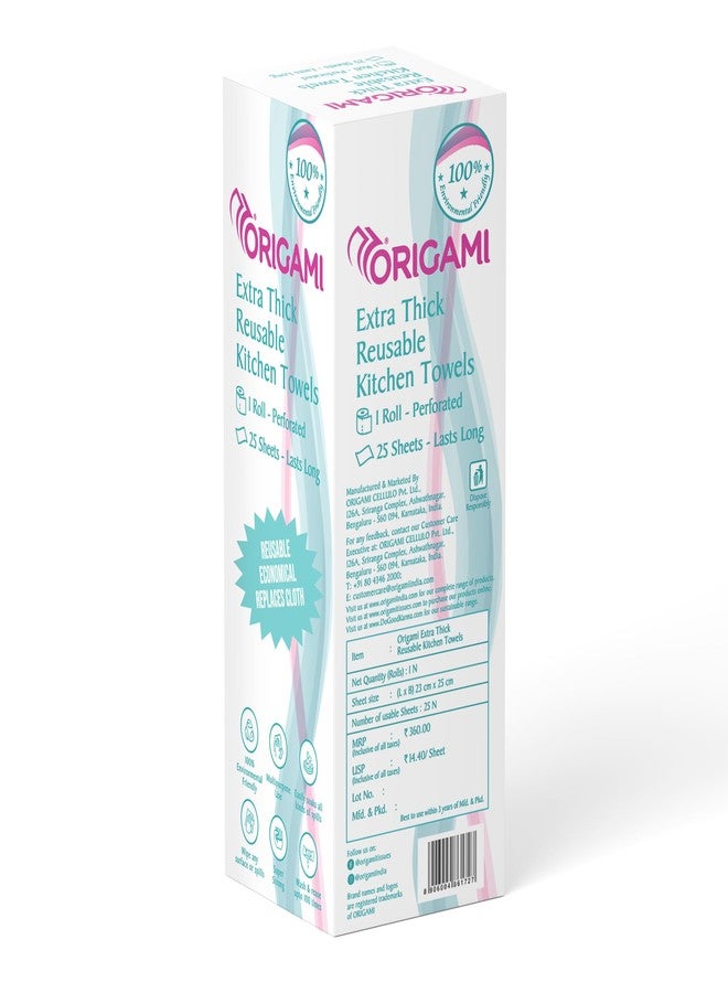 Origami Reusable Kitchen Towel Roll - 25 Sheets, Washable up to 2,500 Times | Highly Absorbent, Eco‑Friendly & Hygienic Non‑Woven Dish Cloth Alternative for Cleaning Tough Stains - Image 2