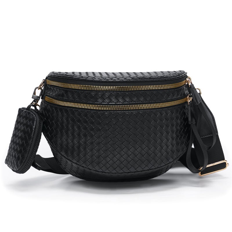 celestina Woven Bum Bags for Women Vegan Leather Crossbody Bag with Coin Purse, Trendy Fanny Packs with Adjustable Wide Strap, Spacious Sling Shoulder Purse for Trave - Image 1