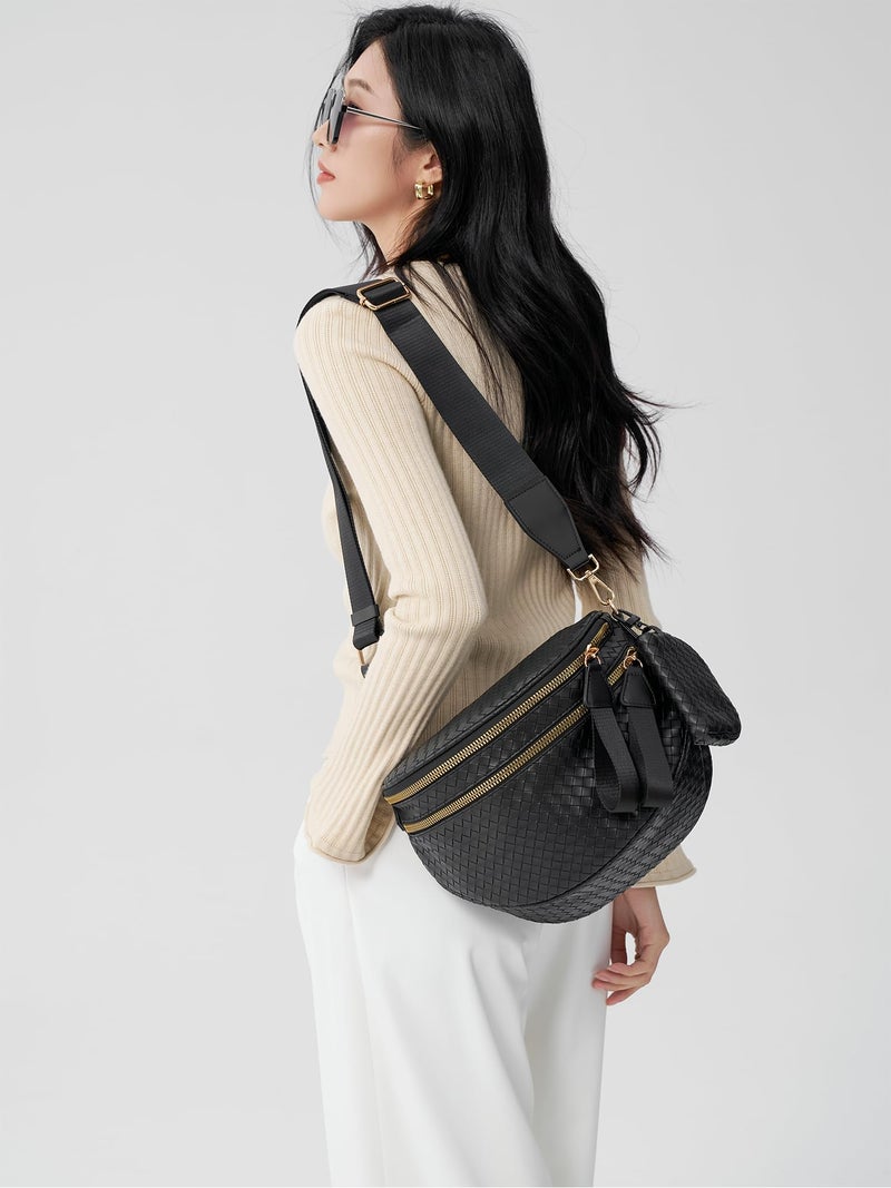 celestina Woven Bum Bags for Women Vegan Leather Crossbody Bag with Coin Purse, Trendy Fanny Packs with Adjustable Wide Strap, Spacious Sling Shoulder Purse for Trave - Image 2