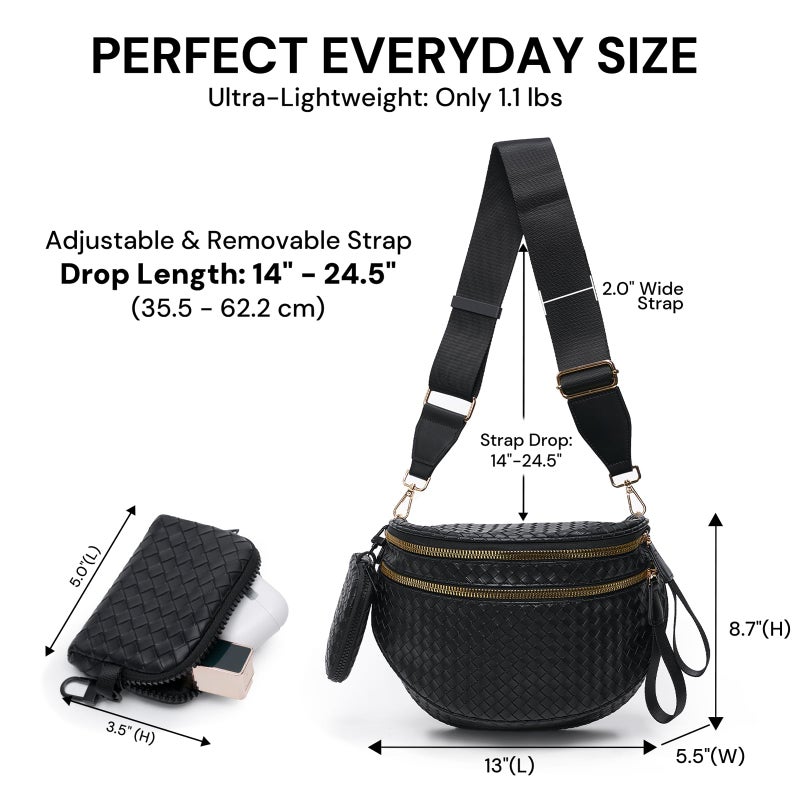 celestina Woven Bum Bags for Women Vegan Leather Crossbody Bag with Coin Purse, Trendy Fanny Packs with Adjustable Wide Strap, Spacious Sling Shoulder Purse for Trave - Image 5