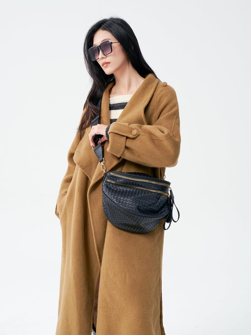 celestina Woven Bum Bags for Women Vegan Leather Crossbody Bag with Coin Purse, Trendy Fanny Packs with Adjustable Wide Strap, Spacious Sling Shoulder Purse for Trave - Image 3