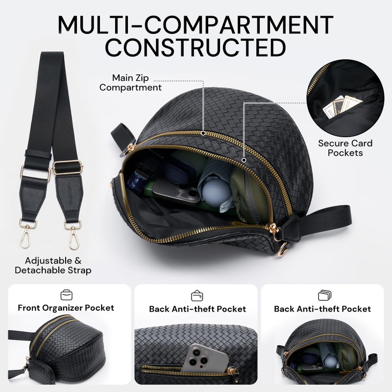celestina Woven Bum Bags for Women Vegan Leather Crossbody Bag with Coin Purse, Trendy Fanny Packs with Adjustable Wide Strap, Spacious Sling Shoulder Purse for Trave - Image 4
