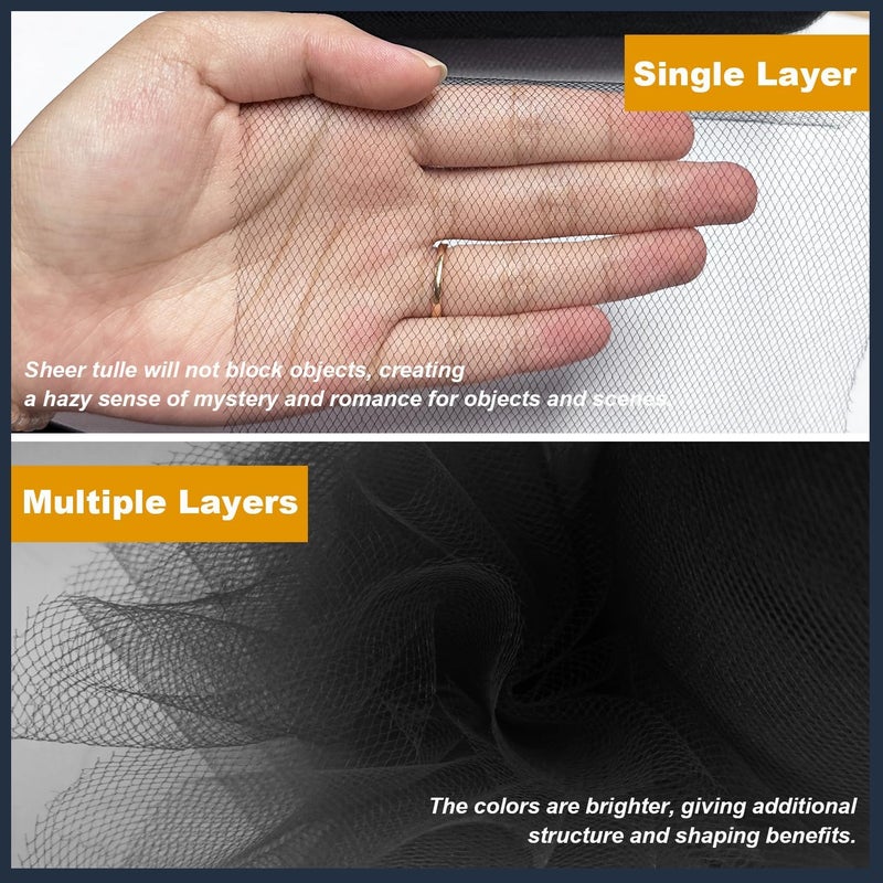 Ableme Deco Black Tulle Fabric Roll 6 Inch by 100 Yards (300 ft) Tulle Ribbon Sheer Mesh Netting for DIY Tutu Skirt Gift Wrapping Wedding Baby Shower Birthday Halloween Party Decorations Crafts, 34 Colors (Black) - Image 4