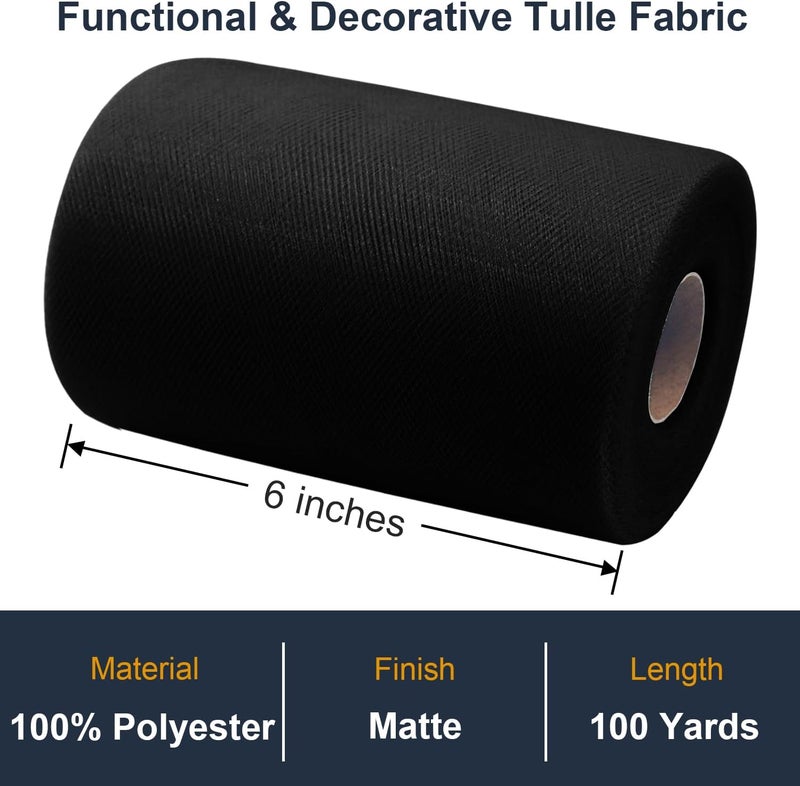 Ableme Deco Black Tulle Fabric Roll 6 Inch by 100 Yards (300 ft) Tulle Ribbon Sheer Mesh Netting for DIY Tutu Skirt Gift Wrapping Wedding Baby Shower Birthday Halloween Party Decorations Crafts, 34 Colors (Black) - Image 2