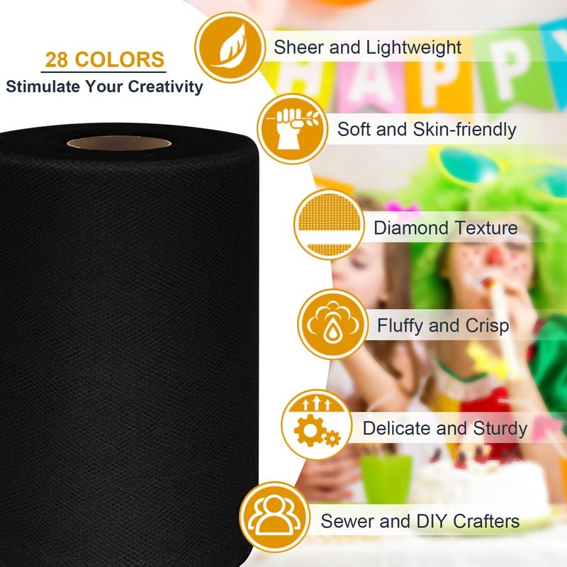 Ableme Deco Black Tulle Fabric Roll 6 Inch by 100 Yards (300 ft) Tulle Ribbon Sheer Mesh Netting for DIY Tutu Skirt Gift Wrapping Wedding Baby Shower Birthday Halloween Party Decorations Crafts, 34 Colors (Black) - Image 3