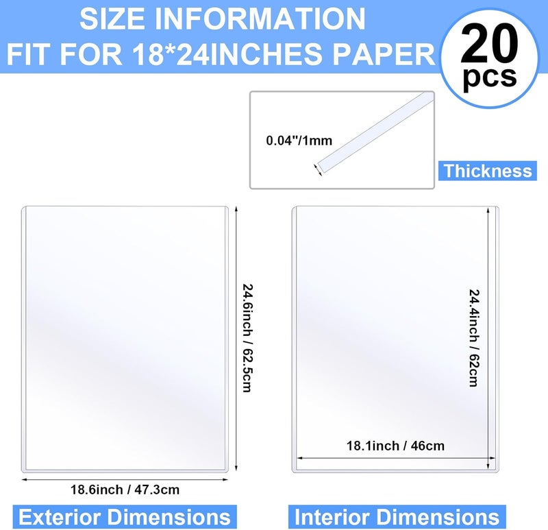 Sherr 20 Pcs 18 x 24 Inches Rigid Print Protectors Clear Hard Plastic Sheet Protectors Poster Sleeves for Protect Store and Display Photographs, Prints and Documents - Image 2