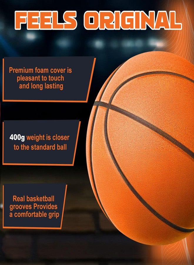 Womefic Silent Basketball Size 7 (29.5") | Noiseless Indoor Training Basketball - Quiet Dribbling, Grooved Airless PU Foam Ball with Real Feel & High Bounce (29.5", Orange) - Image 3