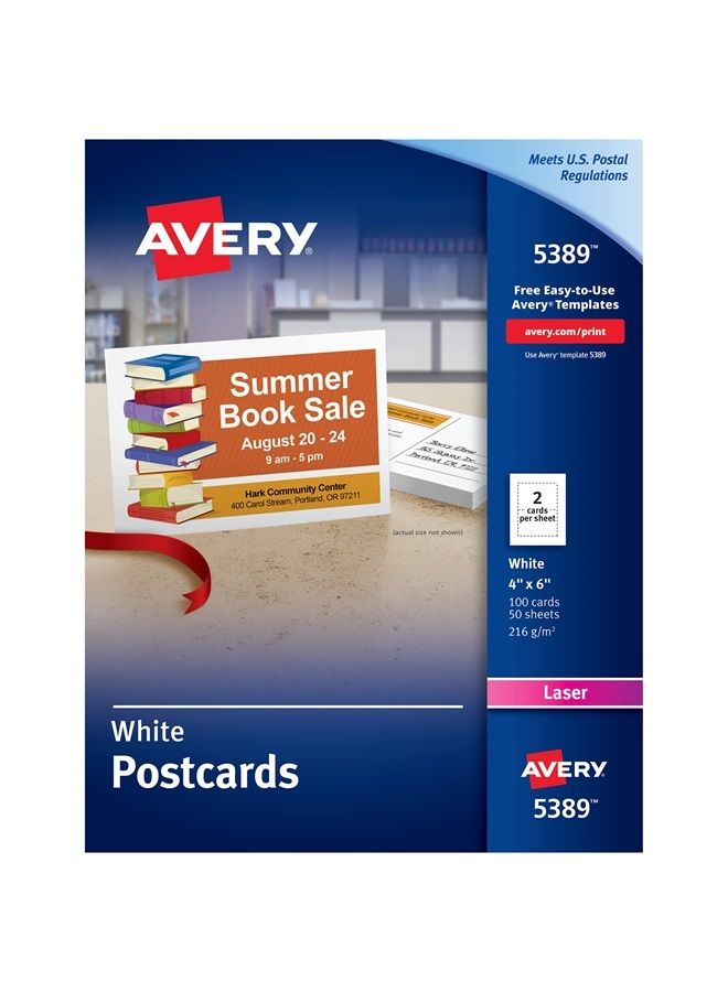 Avery Printable Cards, Laser Printers, 100 Cards, 4 x 6, U.S. Post Card Size (5389) - Image 1