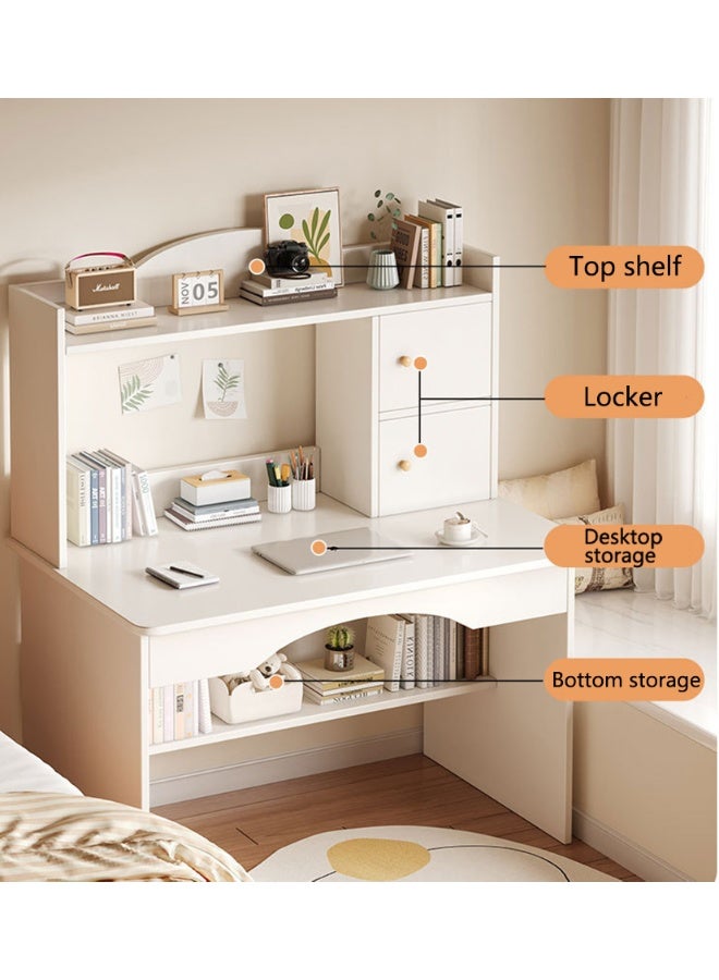 تابيت مكتب كمبيوتر مع أرفف تخزين، مكتب كتابة للمكتب المنزلي، طاولة كتابة حديثة للألعاب لأثاث المكاتب المنزلية (أبيض) - Image 2