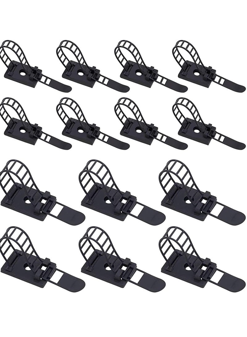 Adhesive Cable Management Clips, Adjustable Nylon Cable Strap Ties Wire Clamps Organizer with Strong Adhesive Tape, Extra Screw & Hole for Strong Fixation Home Office - 3.55 Inch Black 50 Pcs - Image 1