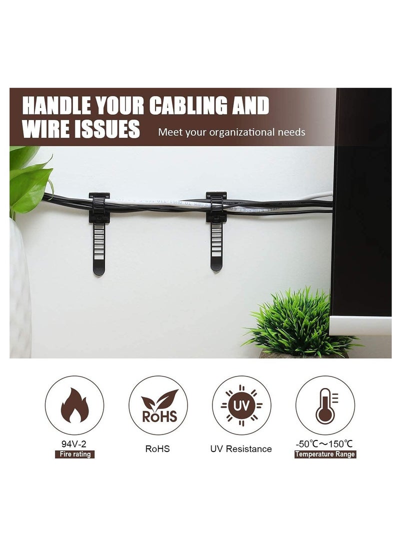 Adhesive Cable Management Clips, Adjustable Nylon Cable Strap Ties Wire Clamps Organizer with Strong Adhesive Tape, Extra Screw & Hole for Strong Fixation Home Office - 3.55 Inch Black 50 Pcs - Image 2