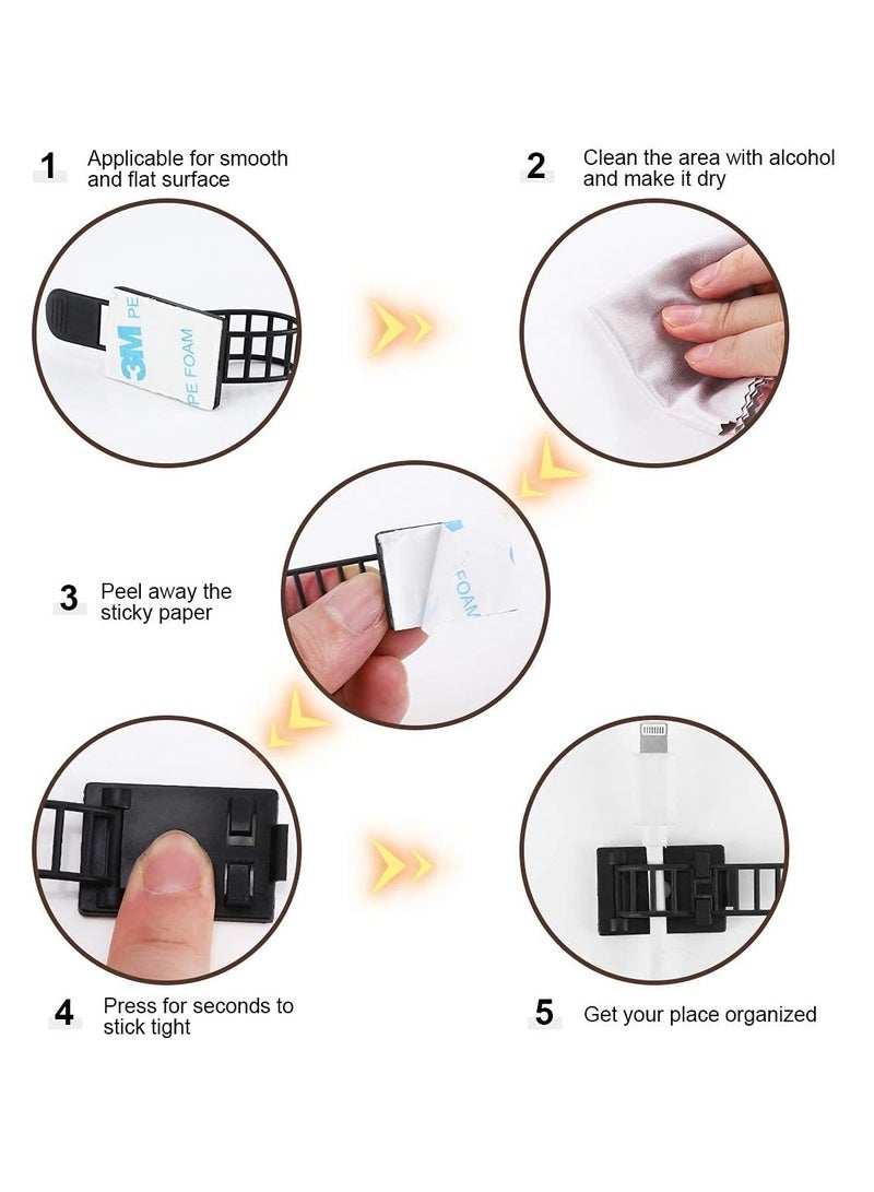 Adhesive Cable Management Clips, Adjustable Nylon Cable Strap Ties Wire Clamps Organizer with Strong Adhesive Tape, Extra Screw & Hole for Strong Fixation Home Office - 3.55 Inch Black 50 Pcs - Image 4