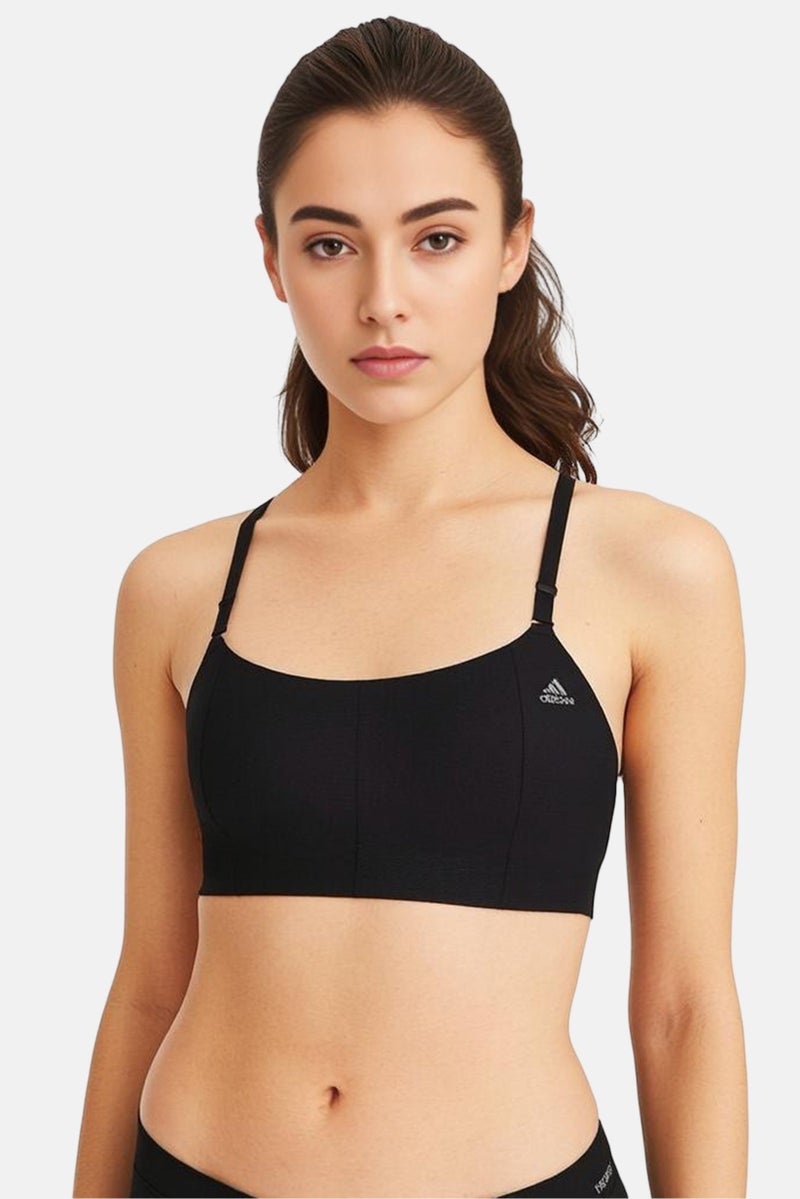 Adidas Women Plus Size Brand Logo Padded Sports Bra, Black  - Image 1
