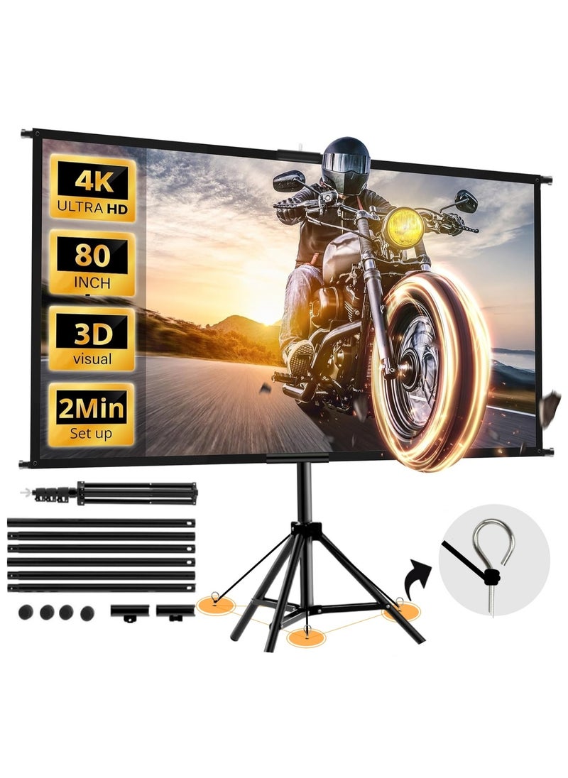 FlashHawk Updated Projector Screen - 100 inch Indoor Outdoor Projector Screen with Stand 16:9, 4K HD Projector Screen for Outdoor and Indoor Wall Hanging 2 IN 1 with Carry Bag, Ground Nails, For home theater, backyard, and camping  - Image 1