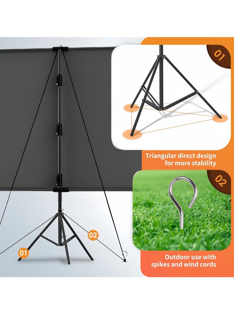FlashHawk Updated Projector Screen - 100 inch Indoor Outdoor Projector Screen with Stand 16:9, 4K HD Projector Screen for Outdoor and Indoor Wall Hanging 2 IN 1 with Carry Bag, Ground Nails, For home theater, backyard, and camping  - Image 2