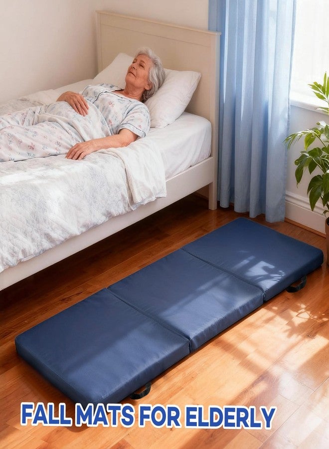 JZHLLA Foldable Fall Protection Mat for Elderly Blue Waterproof Non Slip Floor Mats with High-Resilience Foam 72 * 24 * 2 Inch Bedside Floor Mats for Elderly, Handicap, Senior - Image 3