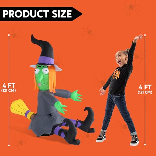 Joiedomi 4FT Halloween Inflatable Witch with Build-in LED Lights - Outdoor Blow Up Decor for Yard, Trees & Parties | Witch Decorations, Waterproof Halloween Inflatables Outdoor, Blow Up Yard Decor - Image 4
