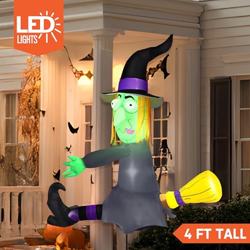 Joiedomi 4FT Halloween Inflatable Witch with Build-in LED Lights - Outdoor Blow Up Decor for Yard, Trees & Parties | Witch Decorations, Waterproof Halloween Inflatables Outdoor, Blow Up Yard Decor - Image 2